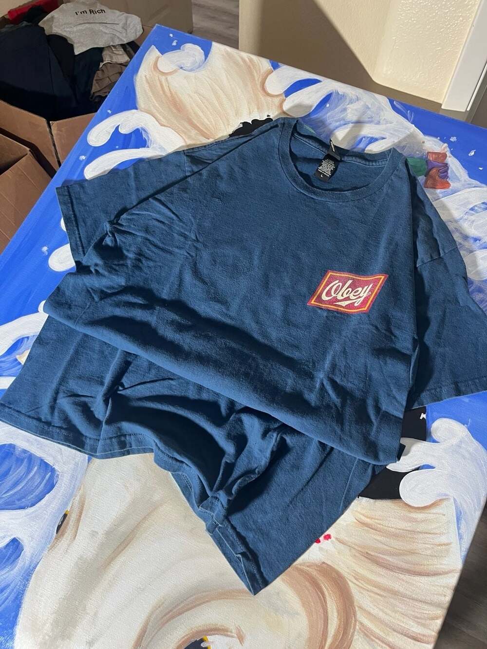 Obey Graphic Logo T-Shirt Blue Size Large
